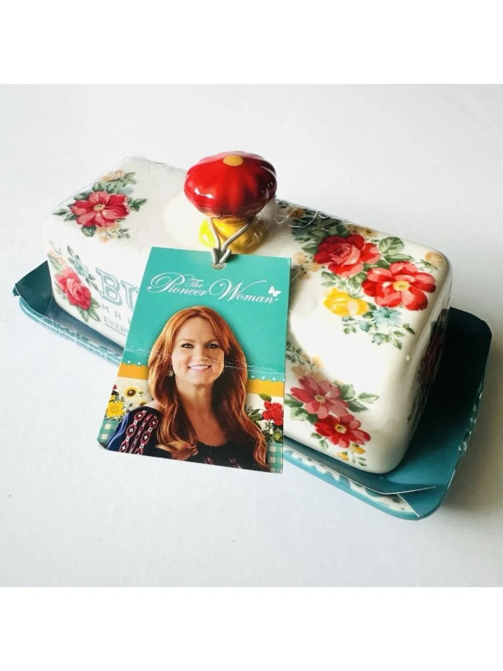Pioneer Woman Butter Dish 2016 ~ VINTAGE FLORAL ~ Multicolored Covered Stoneware